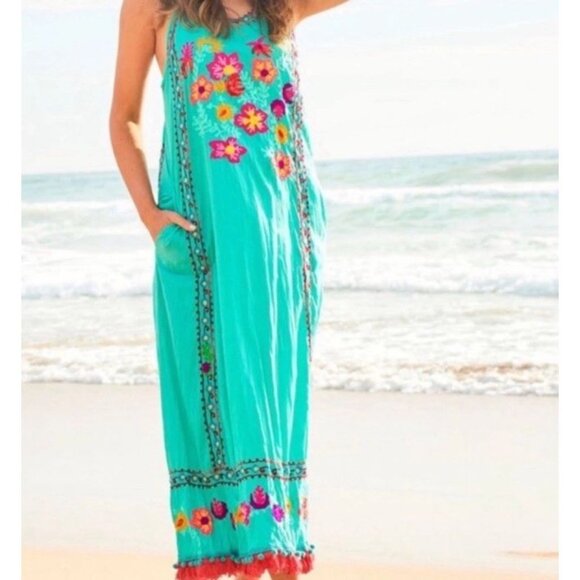Lula Soul Celebrate Embroidered Floral Sleeveless BOHO Maxi Dress Womens Size 2X - Picture 2 of 11